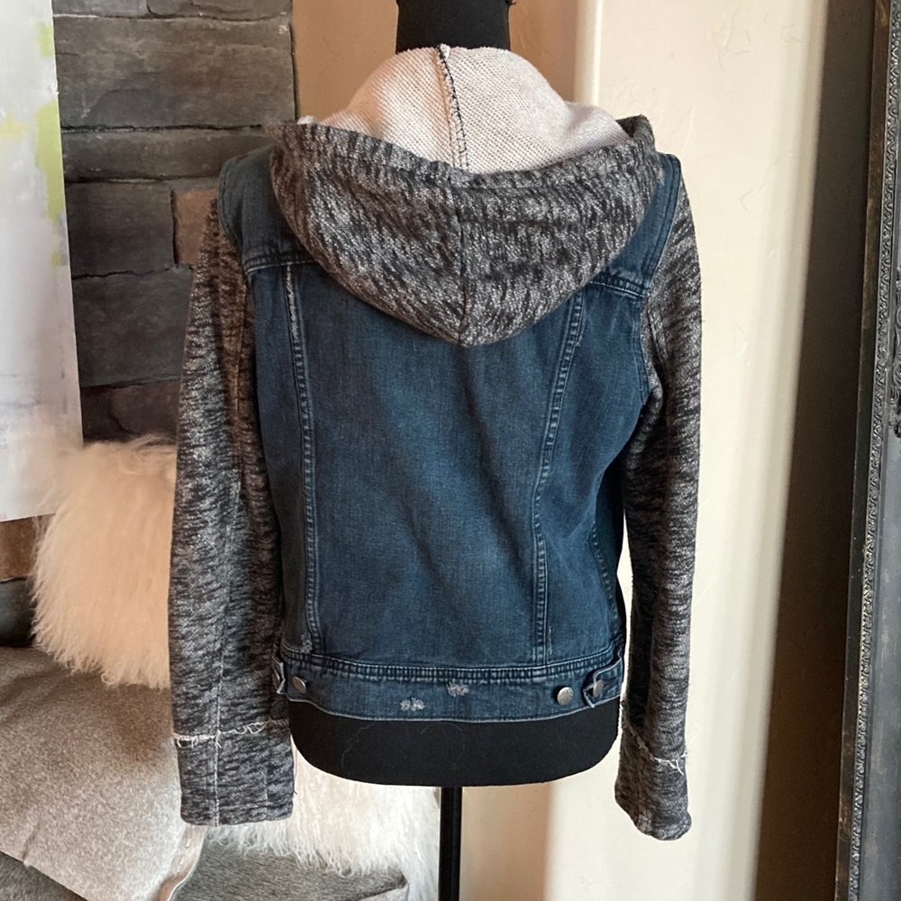 Free People Boho Grunge Hooded Denim Sweatshirt Streetwear Jacket - Picture 8 of 13